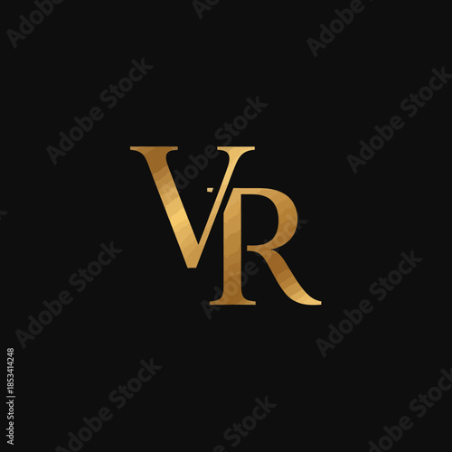 Elegant VR Monogram Logo Design in Golden Hue.