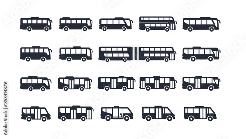 Collection of Various Bus Illustrations on White Background