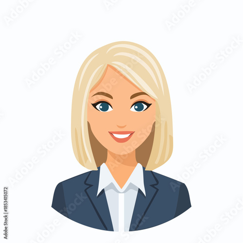Avatar vectoriel d’un personnage blond féminin souriant, en tenue professionnelle, style cartoon