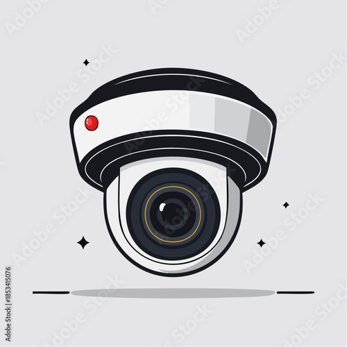 Caméra de surveillance dôme stylisée pour sécurité intérieure ou extérieure, isolé sur fond blanc