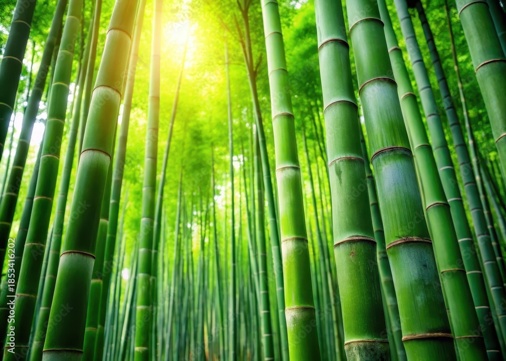 Fototapeta premium Serene bamboo forest tranquility at your fingertips with each delicate, intricately woven shoot and vibrant green foliage