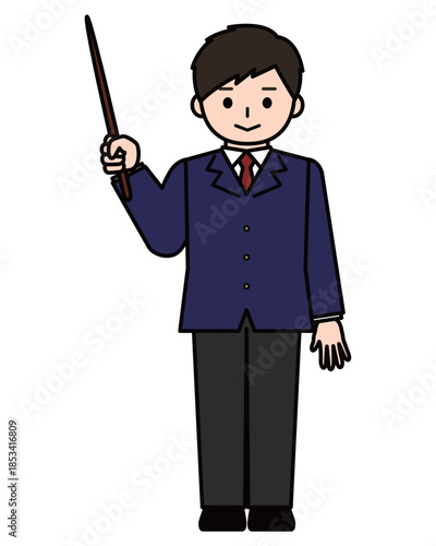 指示棒を持って説明する男の子