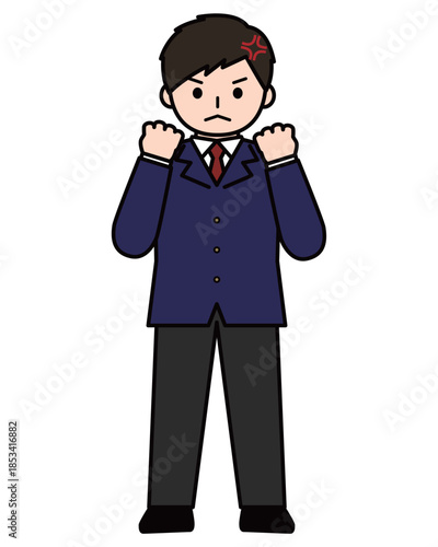 怒って両手を上げる男の子