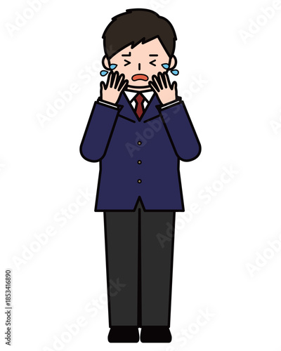 顔を覆って泣いている男の子