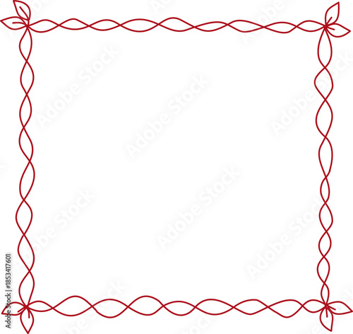 Minimalist red twisted line square frame with decorative leaf corners