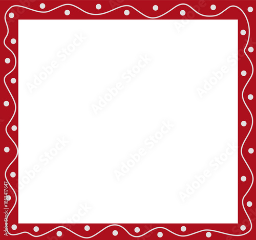 Red solid square frame with white wave line and polka dot pattern