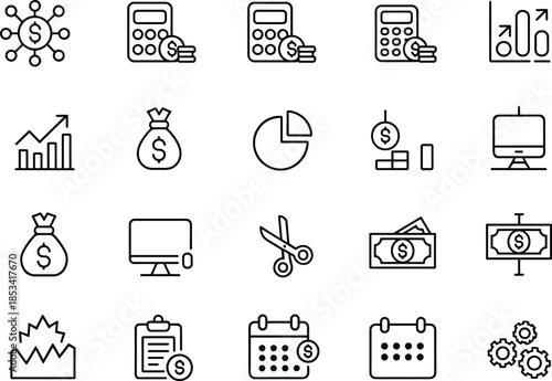 finance accounting line icon set money budget analytics investment growth business management ui ux outline symbols vector
