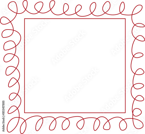Fun red hand-drawn loopy line square frame for holiday decor