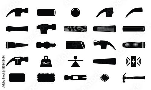 Tool Silhouette Set: Vector Collection of Various Hammer Head Designs