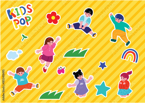 元気にジャンプする子供達　白縁