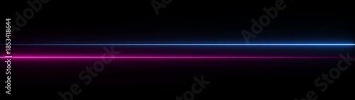 Two horizontal neon light lines, one blue and one pink, glowing against a black background, abstract futuristic design