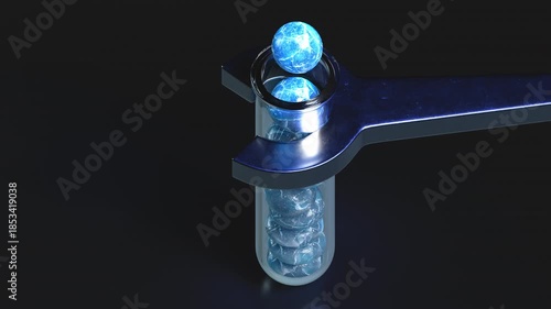 translucid blue soft balls falling in a tube 3D computer generated animation