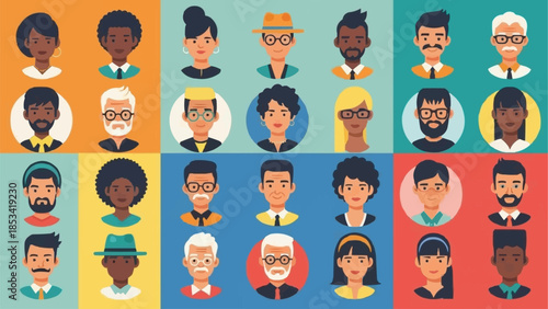 Diverse illustrated portraits of people avatars.