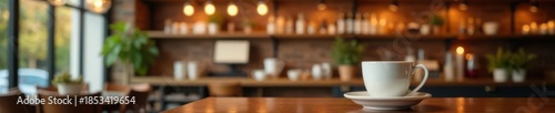 Cozy cafe shelf, bokeh background, warm lighting, photo, background