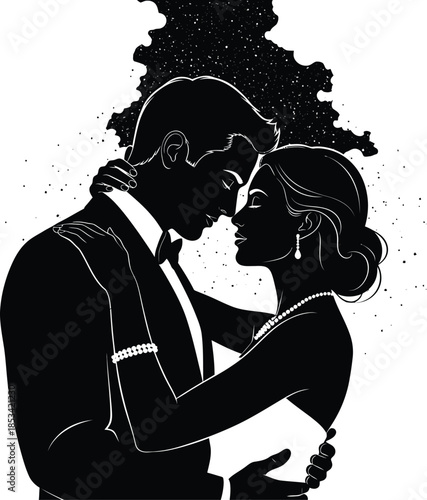 a tender moment is captured as a silhouetted couple embraces closely in a romantic dance suggesting love and connection high quality