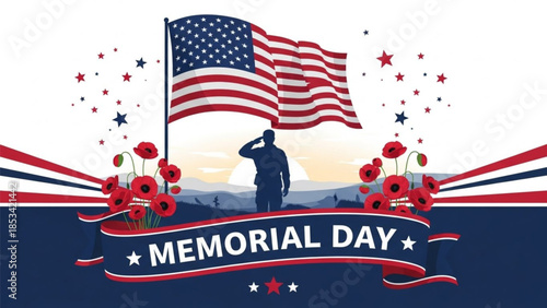 Memorial Day Background, USA National Holiday, Vector Illustration, American Patriotism, Flags and Symbols