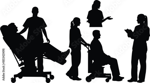 a silhouette depicting various healthcare professionals attending to patients in a hospital setting showcasing medical care and support high quality professional