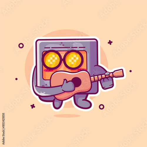 cool microwave character mascot playing guitar isolated cartoon