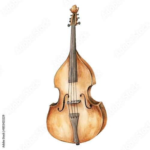 Vintage wooden string bass musical instrument.