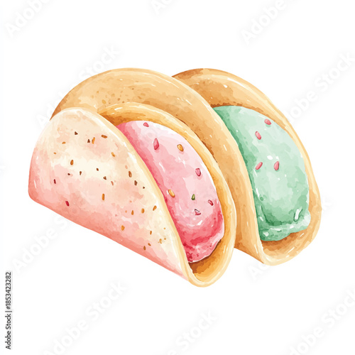 Two ice cream tacos strawberry and mint.