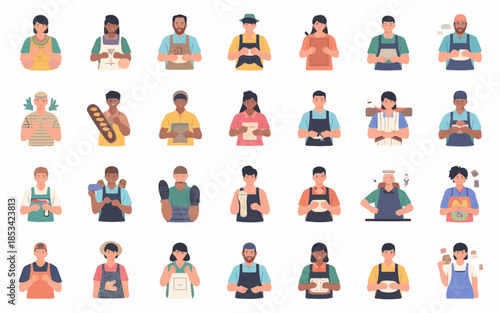 Diverse group of people working in various professions with food and drink vector
