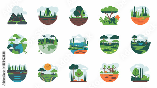 Set of vector illustrations of natural landscapes and ecosystems
