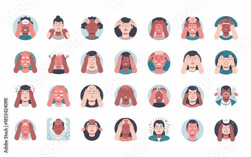 Vector illustration of diverse people expressing stress and frustration