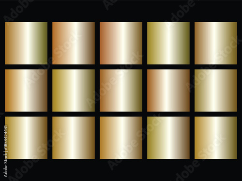 Set of 15 Gold Rose Bronze Metallic Gradient Swatches Vector