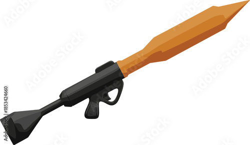 Orange and black cartoon rocket launcher weapon on white background Keywords: rocket launcher, weapon, cartoon, toy, game, orange