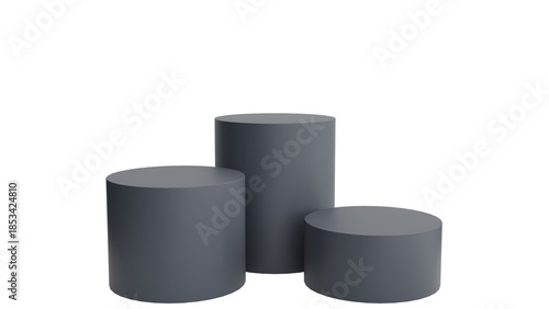 Three Black Cylindrical Pedestals on Transparent Background