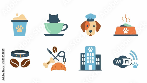 Collection of Pet Friendly Cafe Icons and Symbols.