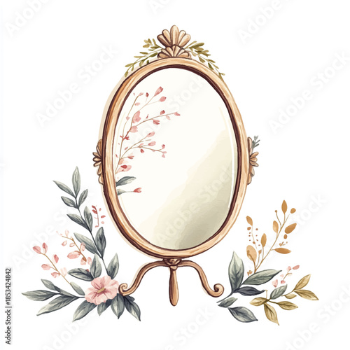 Vintage Oval Mirror with Floral Embellishments.