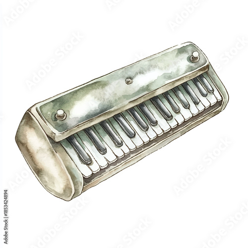 Vintage Silver Harmonica with Piano Keys.