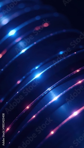 Shiny circles & stripes, dark blue backdrop Modern, abstract, glowing lines Futuristic vibe , geometric, futuristic, shiny