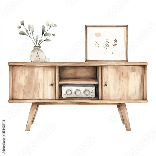 Vintage wooden sideboard with two doors and a shelf.