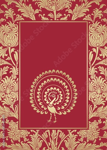 peacock, feathers ,wedding card design, royal India	