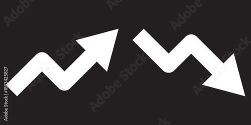Trend icon. Upward and downward arrow graph symbol. Finance data UI sign. Opposing red downward and green upward trend arrows. Business growth pictogram on Transparent Background