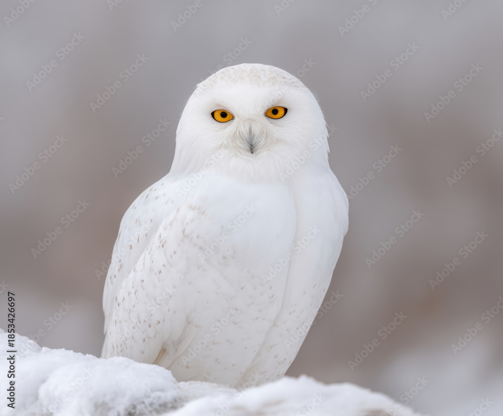 Fototapeta premium Alert white nature owl animal bird wildlife portrait animal portrait background white background studio shot isolated sitting watching eye head beak feather brown black peaceful natural light