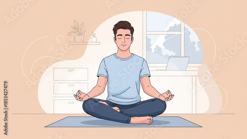 Mindfulness at Work Meditation for Stress Relief Vector Illustration