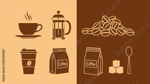 Collection of coffee and tea brewing equipment and ingredients