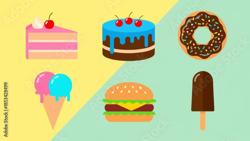 A delightful and colorful collection of sweet treats and savory snacks, perfect for culinary inspiration and design elements