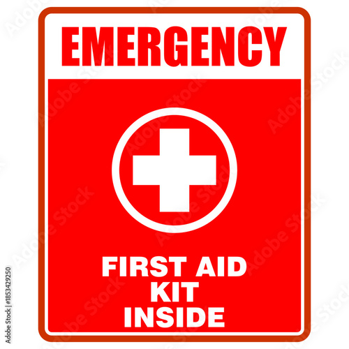 Emergency sign, first aid kit inside, sign vector