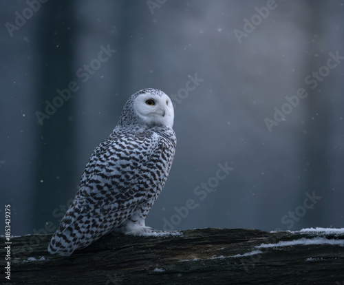 Wallpaper Mural Snowy white owl bird prey log perched wildlife animal winter snow forest nature wild sitting watching alert eye head beak feather branch wood natural light outdoors habitat portrait animal Torontodigital.ca