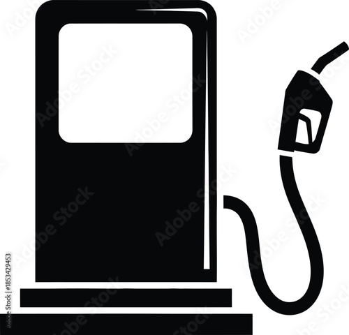 a simple black and white illustration of a gas pump with a nozzle and hose commonly found at fueling stations