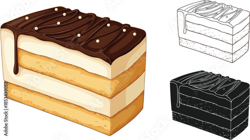 Layered Cake Illustration Set in Color, Outline, and Silhouette Styles for Bakery Branding, Menu Design, and Culinary Education