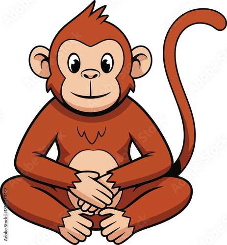 a charming cartoon illustration depicts a seated orangutan with a gentle expression showcasing its reddish brown fur and endearing features