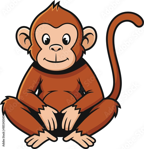 a charming cartoon illustration depicts a brown monkey sitting with its hands resting on its knees conveying a sense of peace