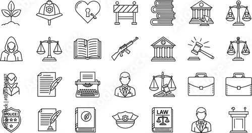 Legal Symbols, Justice Tools, Police, Court, Security, Ethics, Civic Administration Graphics