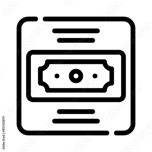 Line art icon of money receipt or transaction history, suitable for financial presentations, websites, and apps. Can be used for infographics.
