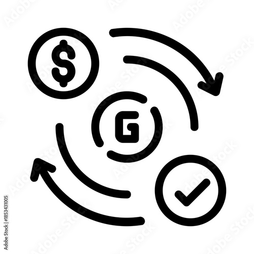 Money conversion process symbols and arrows for financial presentations or infographics about currency exchange rates and economic transitions. Suitable for financial designs.
